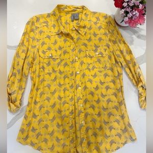New directions yellow zebra button down blouse